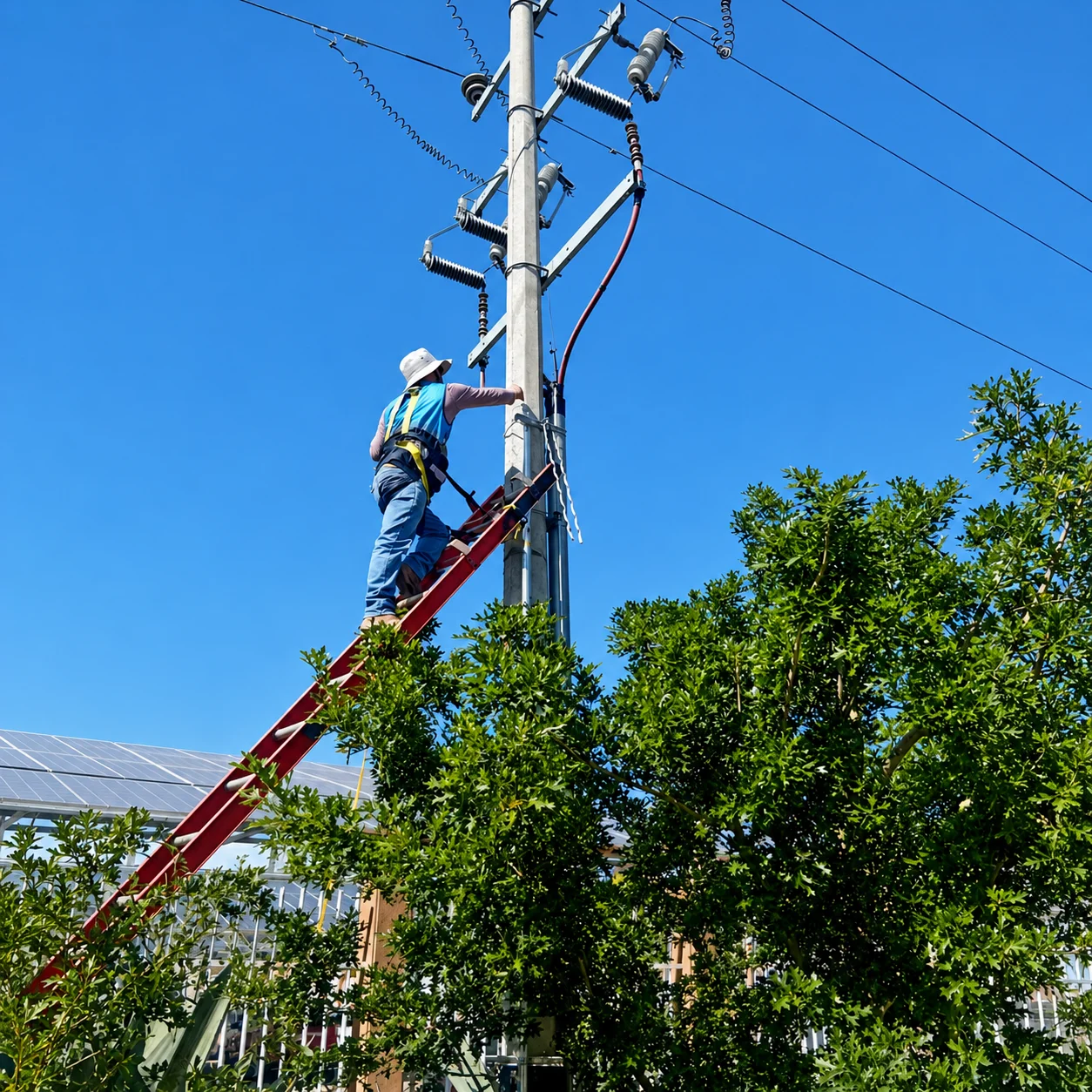 Redes, fibra y control — Tendido en poste, BCP · La Comercial Mexicana