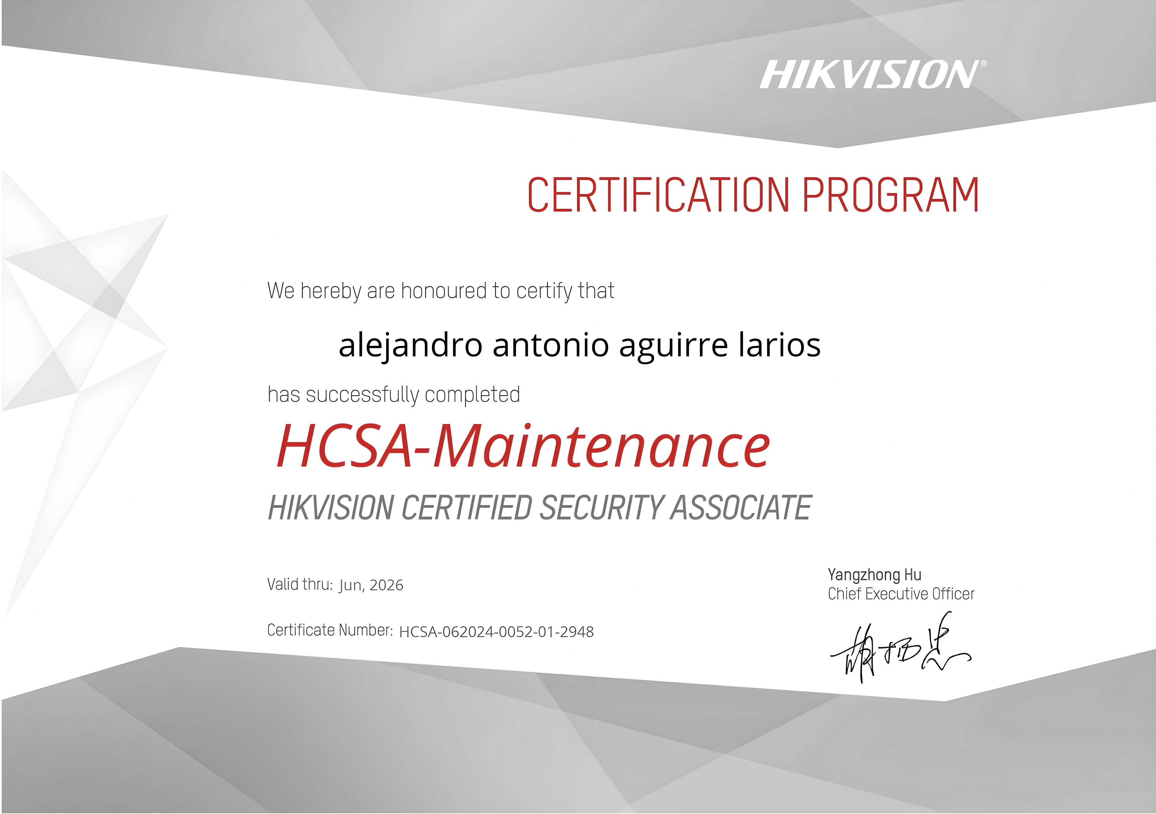 Certificación Mantenimiento — Hikvision · HCSA