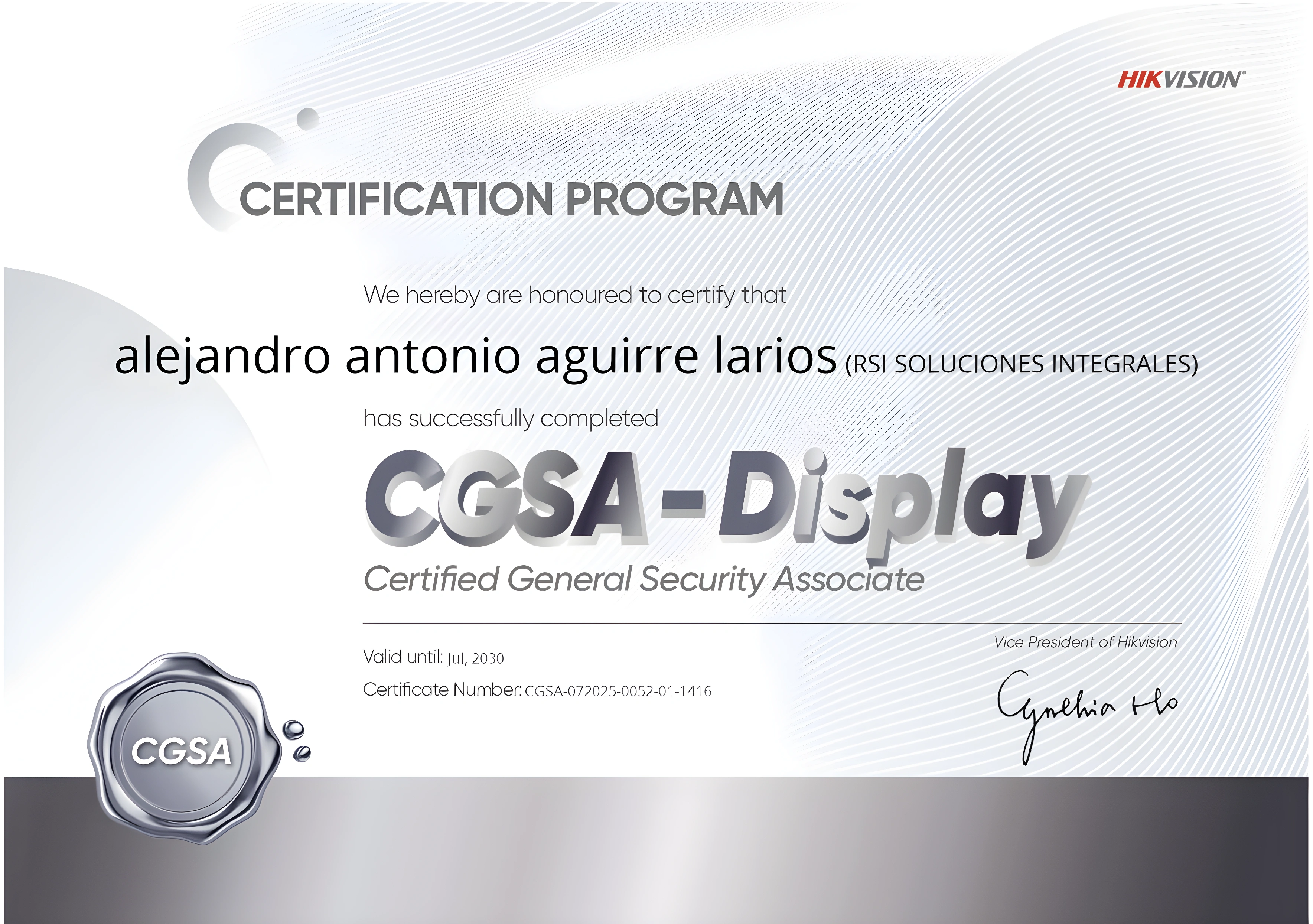 Certificación Video y Display — Hikvision · CGSA